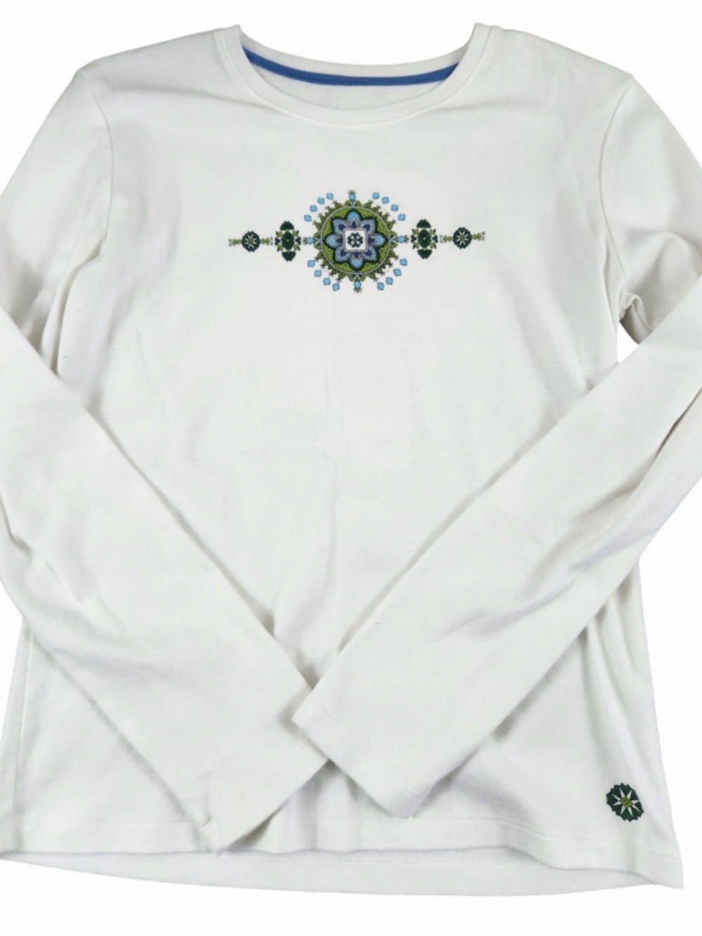 Vera Bradley Off-White Long Sleeve Embroidered Medallion Top
